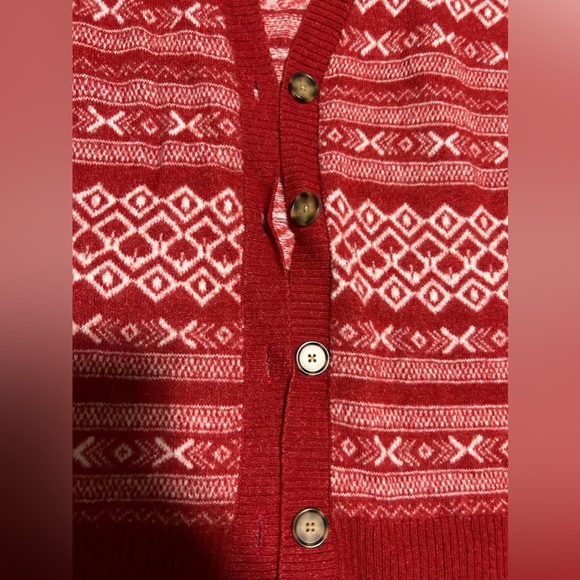 Loft red& cream patterned cardigan-size m - Picture 4 of 7